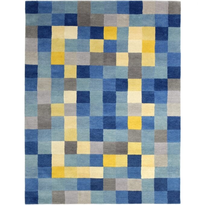 bauhaus 2 teppich 180x240cm blau gelb grau muster gertrud arndt designer carpets tagwerc
