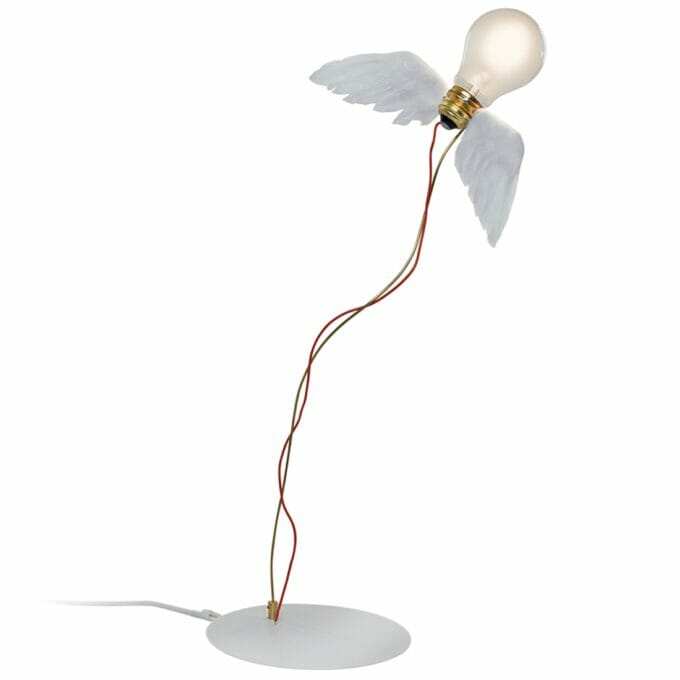 lucellino tischleuchte weisse fluegel design objekt lichtkunst beleuchtet design 1992 ingo maurer tagwerc